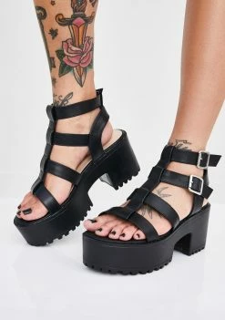 Public Desire Black Teresa Chunky Platform Sandals Platforms