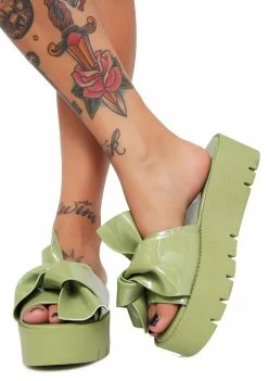 Public Desire Kiri Oversized Bow Platform Slides Sandals