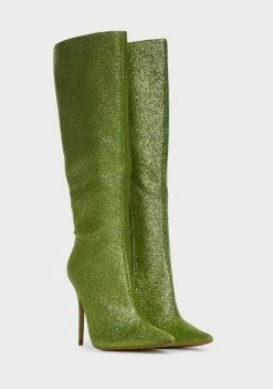 Public Desire Diva Glitter Pointed Toe Stiletto Knee High Boots