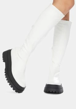 Public Desire White Haunt Knee High Chunky Sole Boots Platforms