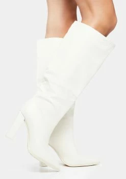 Public Desire Heeled Boots Ecru Far Away Knee High Boots