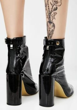 Public Desire Lia Black Vinyl Stud Strap Boots Boots & Booties