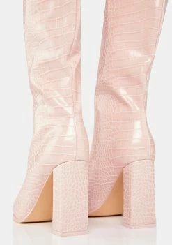 Public Desire Baby Pink Posie Knee High Boots Heeled Boots