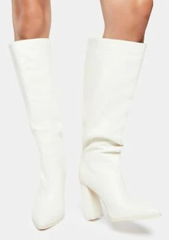 Public Desire Heeled Boots Ecru Far Away Knee High Boots