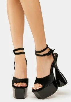 Public Desire Black Disco Velvet Lace Up Heels Platforms