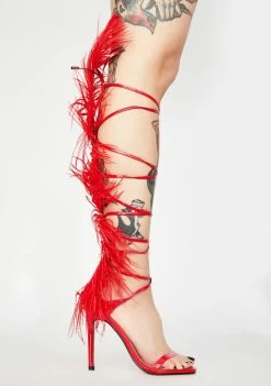 Public Desire Red Frolic Wrap Heels