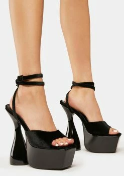 Public Desire Black Disco Velvet Lace Up Heels Platforms