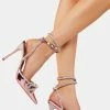 Public Desire Pink Mirror Midnight Wrap Around Diamante Bow Heels