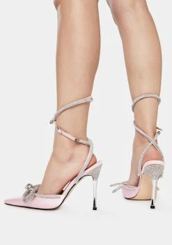 Public Desire Pointed Toe Heels Pink Midnight Wrap Around Diamante Bow Heels