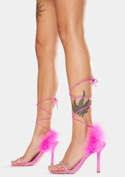 Public Desire Pink Fifi Feather Wrap Square Toe Stiletto Heels
