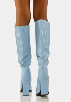 Public Desire Heeled Boots Blue Posie Knee High Boots