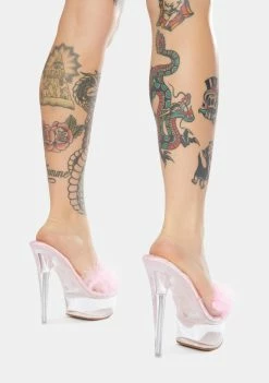 Cheap 🤩 Public Desire Pink Behavior Feather Clear Platform 👠 Heels ⭐ 7 Public Desire Pink Behavior Feather Clear Platform Heels