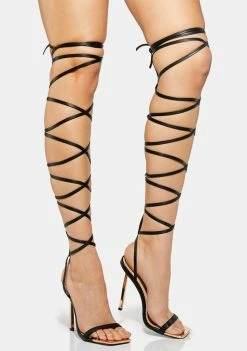Public Desire Black Demy Lace Up Stiletto Heels