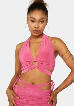 Public Desire Paradise Pink Plunge Strappy Crop Top
