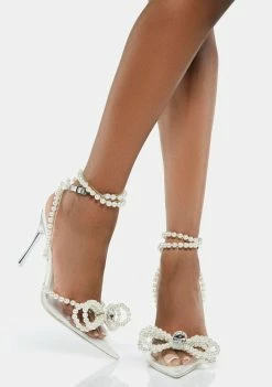 Public Desire Pearl Bow Wrap Around Clear Heels