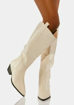 Public Desire Boots & Booties Ecru Texas Knee High Cowboy Boots