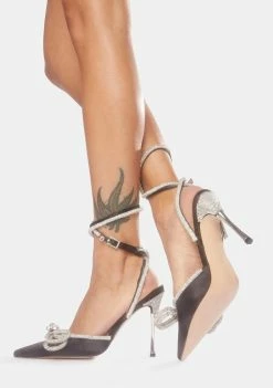 Public Desire Midnight Wrap Around Diamante Bow Heels Pointed Toe Heels