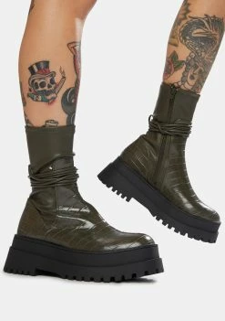 Public Desire Olive Finale Chunky Ankle Wrap Boots