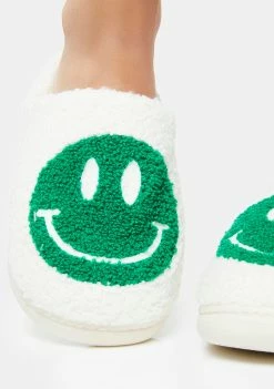Public Desire Green Smile Fuzzy Slippers