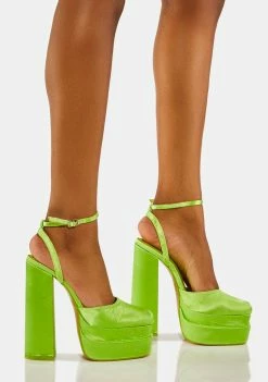 Public Desire Lime Satin Moonchild Platform Heels