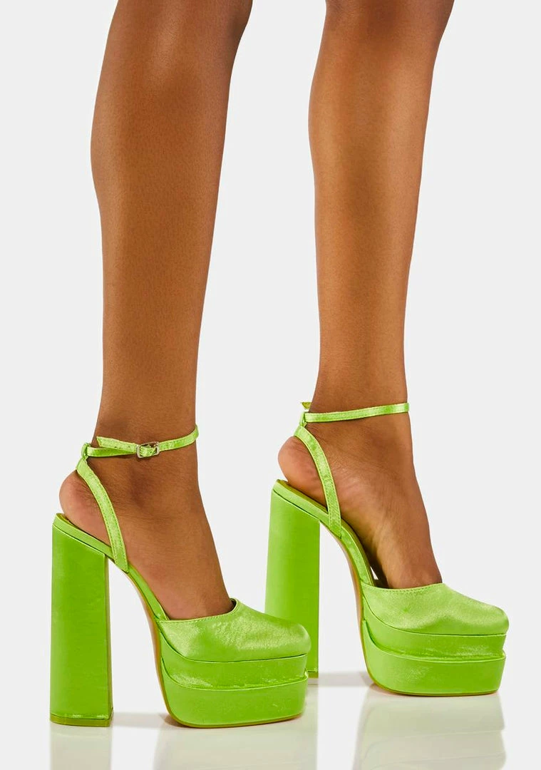 Best Sale ๐ Public Desire Lime Satin Moonchild Platform ๐ Heels ๐ 2 Public Desire Lime Satin Moonchild Platform Heels