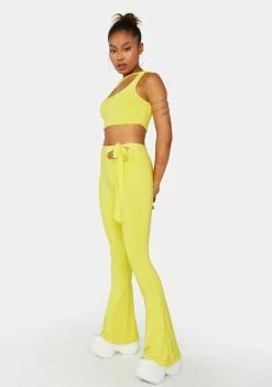 Public Desire Sulphur Yellow Tie Waist Flares