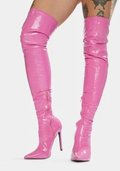 Public Desire Pink Confidence Patent Stiletto Boots