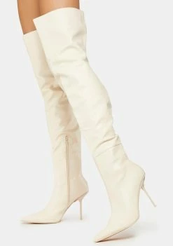 Public Desire Tianna PU Pointed Toe Over The Knee Stiletto Boots Heeled Boots