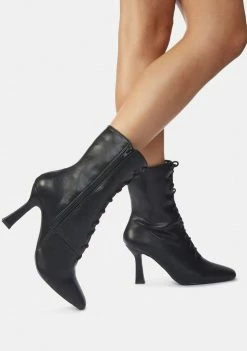 Public Desire Black Bianco PU Lace Up Ankle Boots Boots & Booties