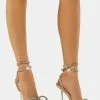 Public Desire Nude Glimmer Wrap Around Diamante Bow Heels