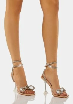 Public Desire Nude Glimmer Wrap Around Diamante Bow Heels