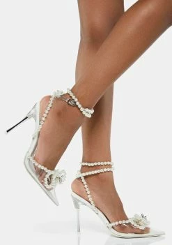Public Desire Pearl Bow Wrap Around Clear Heels