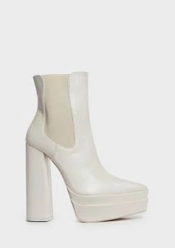 Public Desire Ecru Cady Platform Chelsea Boots