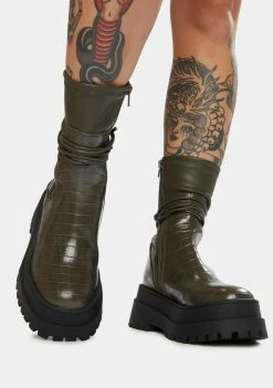 Public Desire Olive Finale Chunky Ankle Wrap Boots