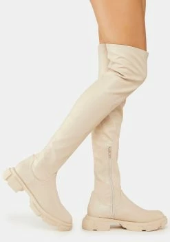 Public Desire White Junya Knee High Boots