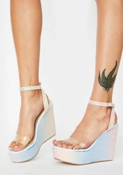 Public Desire Wedges Blue Patent Pizzazz Wedge Heels