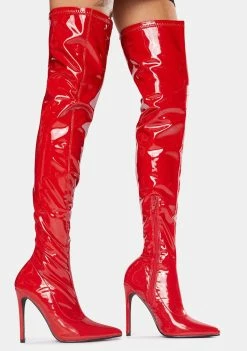 Public Desire Boots & Booties Red Confidence Patent Stiletto Boots