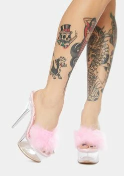 Public Desire Pink Behavior Feather Clear Platform Heels