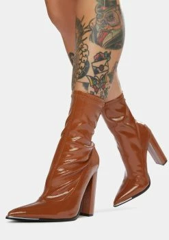 Public Desire Boots & Booties Brown Affection Patent Heels
