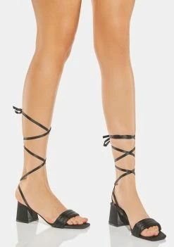 Public Desire Caught Out Black Satin Block Heels