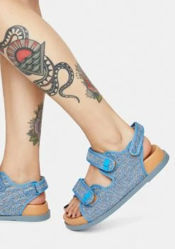 Public Desire Aqua Carmen Denim Flat Sandals