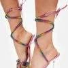 Public Desire Rainbow Queenie Lace Up Diamante Wrap Heels