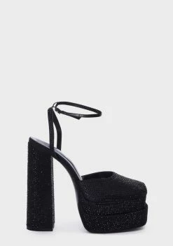 Public Desire Wide Fit Black Sparkly Moonchild Platform Heels Platforms