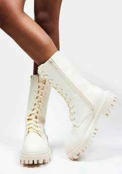 Public Desire Lace-Up Boots Ecru Beau Combat Boots
