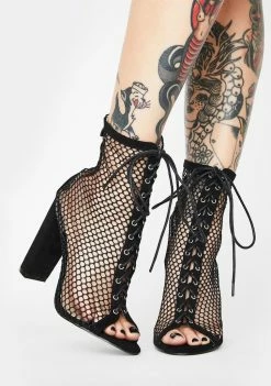 Public Desire Boots & Booties Come Back Lace-Up Fishnet Heels