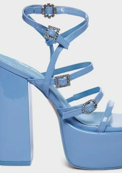 Public Desire Blue Flawless Platform Strappy Heeled Sandals