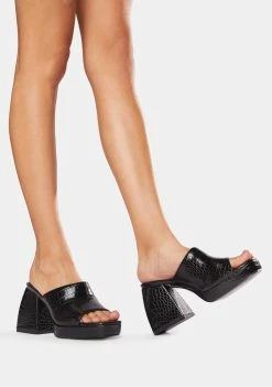 Public Desire Heels Oreo Croc Faux Leather Peep Toe Mules