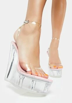 Public Desire Pink Patent Nikki Beach Platform Wedges