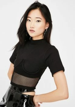 Public Desire Structured Crop Top With Fishnet Hem Tops