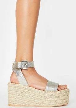 Public Desire Wedges Silver Saffy Espadrille Flatform Sandals
